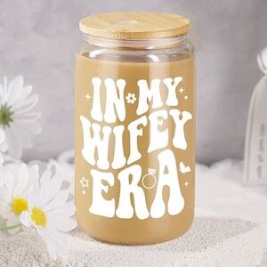 In My Wifey Era 16oz Glass Cup With Brush and Straw NWT NIB